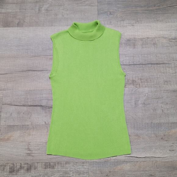 Chicos Size 0 Small Silk Ribbed Knit Sleeveless Turtleneck Sweater Tank Green - Picture 1 of 6